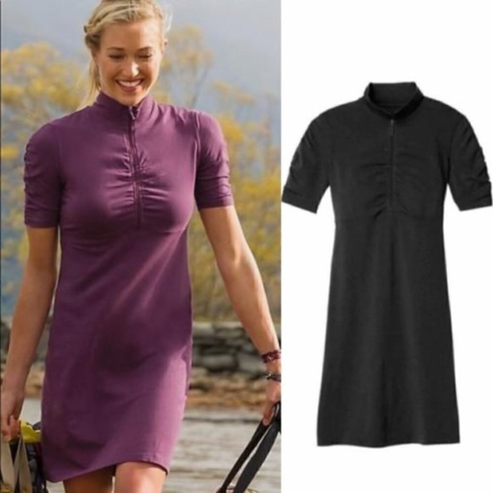 Athleta Shir Delight Organic Cotton Half Zip Dress Small S Black